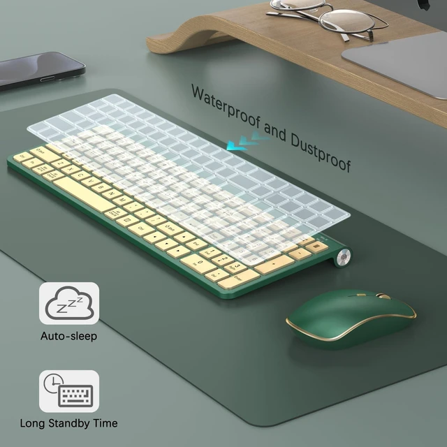Alt view image 5 of 5 - JOYACCESS Wireless Keyboard and Mouse Combo,2.4G Ergonomic Typewriter Keyboard with Type-C Receiver and Adjustable Tilt for Computer, Windows,Desktop, PC, Laptop-Cangling Green