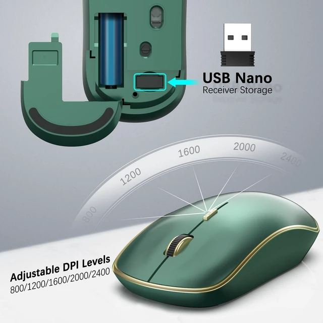 Alt view image 3 of 5 - JOYACCESS Wireless Keyboard and Mouse Combo,2.4G Ergonomic Typewriter Keyboard with Type-C Receiver and Adjustable Tilt for Computer, Windows,Desktop, PC, Laptop-Cangling Green