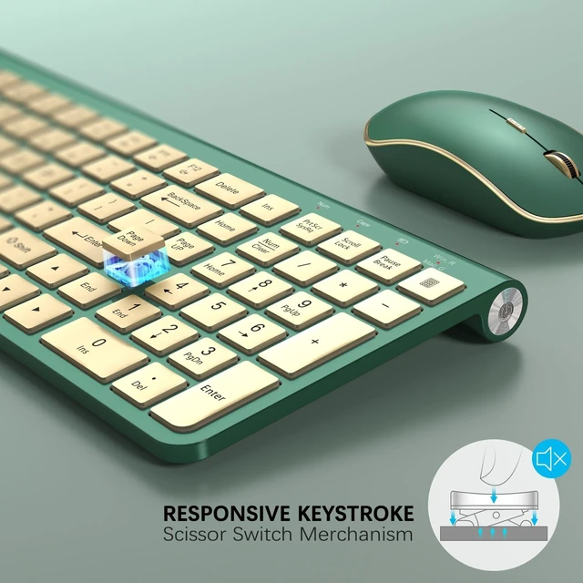 Alt view image 4 of 5 - JOYACCESS Wireless Keyboard and Mouse Combo,2.4G Ergonomic Typewriter Keyboard with Type-C Receiver and Adjustable Tilt for Computer, Windows,Desktop, PC, Laptop-Cangling Green