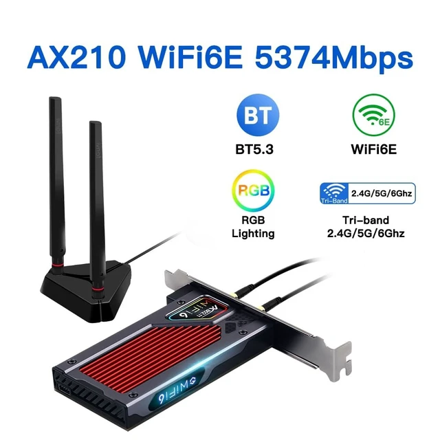 Alt view image 2 of 5 - FENVi AX210 WiFi 6E PCIe WiFi Card, Tri-Band 5400Mbps, Bluetooth 5.3, with RGB Lightning for Gaming, Compatible with Windows 11/10