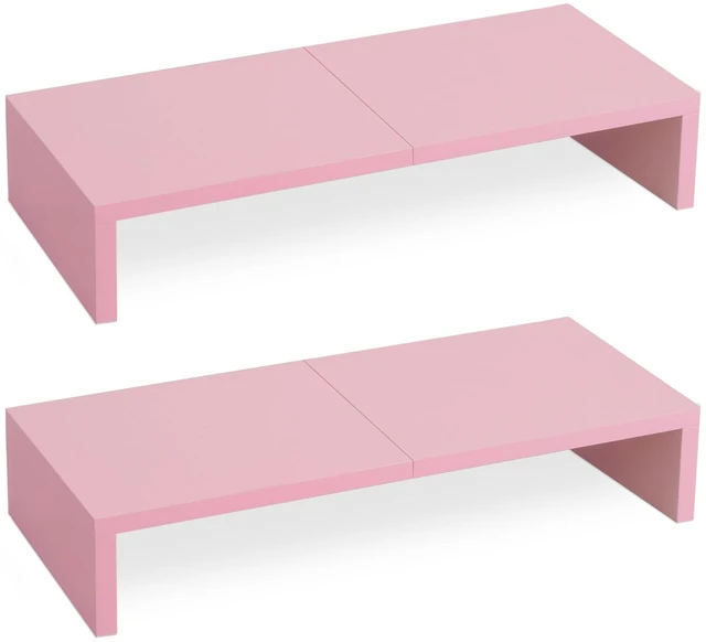 Main image of TEAMIX 2 Pack Pink Monitor Riser-20L inch, Cute Monitor Stand for Desk, Wood Sturdy TV/Screen/PC/Printer/Laptop Riser, Computer Shelf with Storage Desktop Organizer for Home Office