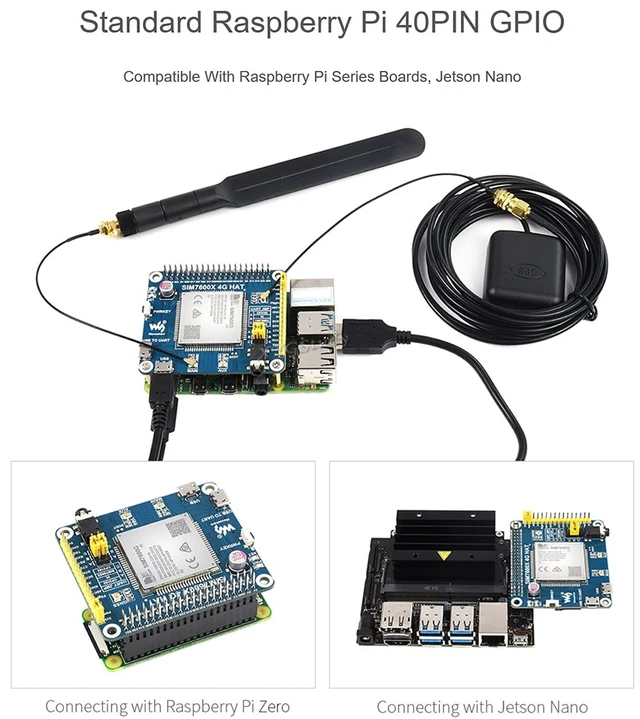 Alt view image 4 of 5 - 4G 3G 2G GSM GPRS GNSS HAT Based on SIM7600G-H LTE CAT4 150Mbps Wireless Communication Telephone Call SMS Positioning for Raspberry Pi 4 3 2 Model B B+ Zero W WH Jetson Nano (Global Version)@XY