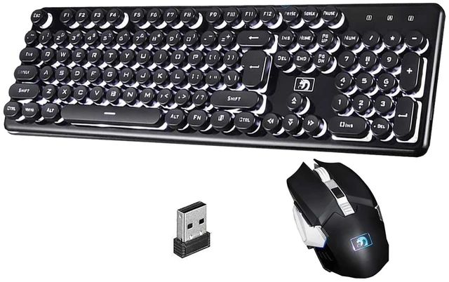 Main image of Gaming Keyboard and Mouse Combo, 2.4Ghz Wilress Keyboard with LED White Backlit 104-Key Full Size Ergonomic and Optial Mice for PC/Laptop