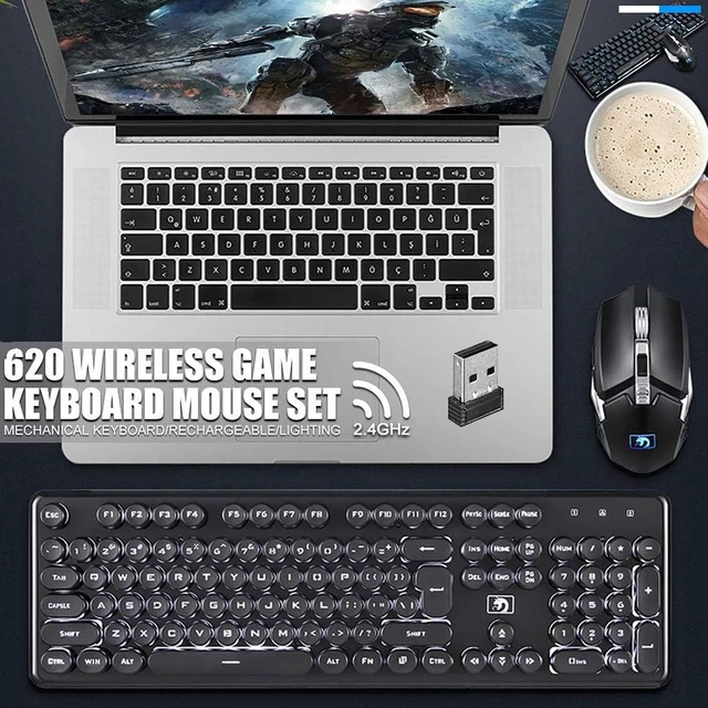 Alt view image 3 of 5 - Gaming Keyboard and Mouse Combo, 2.4Ghz Wilress Keyboard with LED White Backlit 104-Key Full Size Ergonomic and Optial Mice for PC/Laptop
