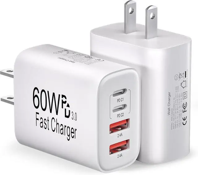 Main image of 60W USB C Charger Block Fast Charging 2Pack 4Port Type C Charger Fast Charging Blocks 2 Type-C & 2 USB-A Ports Power Adapter for iPhone 17/17 Air/16/15/14/13/12/11 Pro Max/XS/XR/8/7/6 iPad