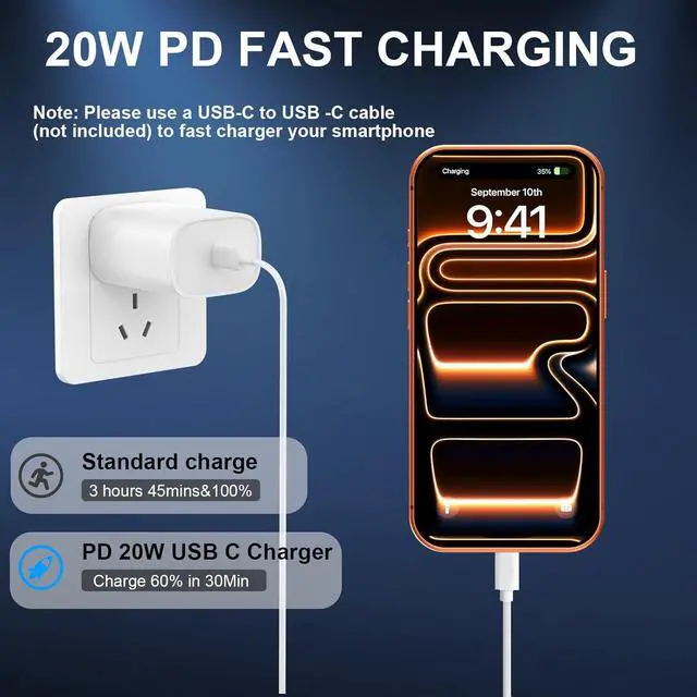 Alt view image 4 of 6 - iPhone 17 16 15 Charger Fast Charging USB C Charger Type C Chargers with 10 Ft Long USB C to USB C Cable Fast Charging Cord for iPhone 17/Pro/Pro Max/17 Air/16/16 Pro/16 ProMax/15/Pro/ProMax White