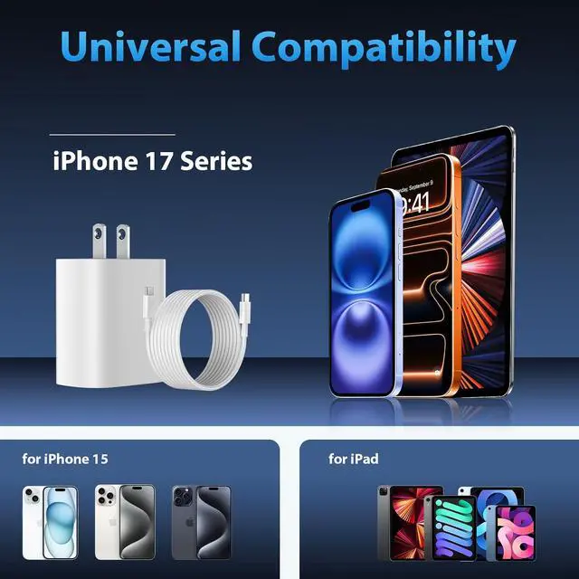 Alt view image 5 of 6 - iPhone 17 16 15 Charger Fast Charging USB C Charger Type C Chargers with 10 Ft Long USB C to USB C Cable Fast Charging Cord for iPhone 17/Pro/Pro Max/17 Air/16/16 Pro/16 ProMax/15/Pro/ProMax White