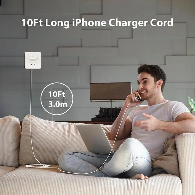 Alt view image 6 of 6 - iPhone 17 16 15 Charger Fast Charging USB C Charger Type C Chargers with 10 Ft Long USB C to USB C Cable Fast Charging Cord for iPhone 17/Pro/Pro Max/17 Air/16/16 Pro/16 ProMax/15/Pro/ProMax White