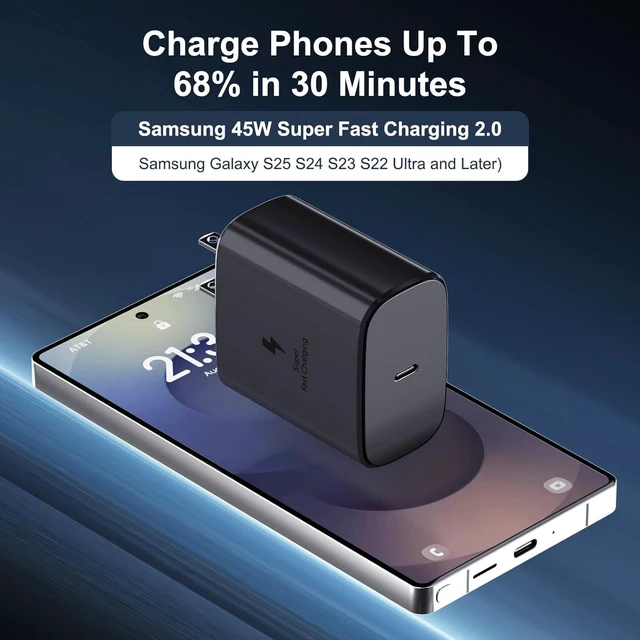 Alt view image 2 of 7 - 45W USB C Fast Charging Block Type C Wall Plug Charging Brick for Galaxy S26/S26 Ultra/S26+/S25 Ultra/S25/S25+/S24 Ultra/S24/S24+/S23/S23 Ultra/S23 Plus Note 10/Note Tab S8 Ultra