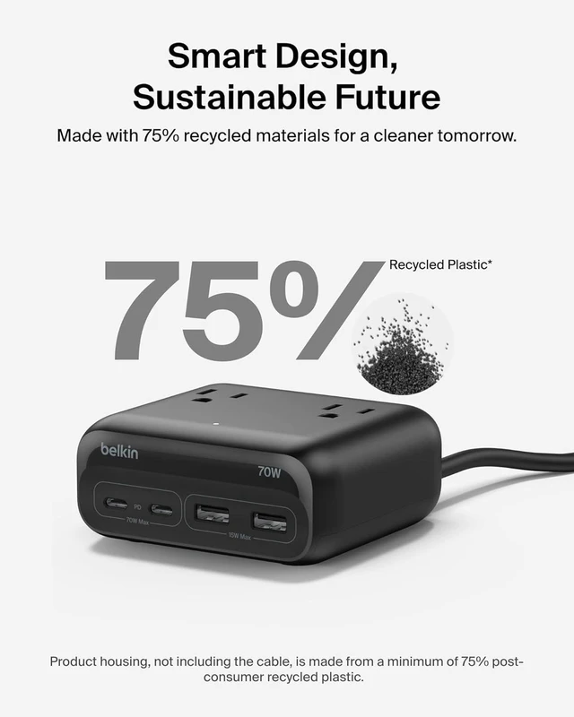 Alt view image 7 of 7 - 70W GaN 7 in 1 Charging Station 3X AC 2X USB A & 2X USB C Ports