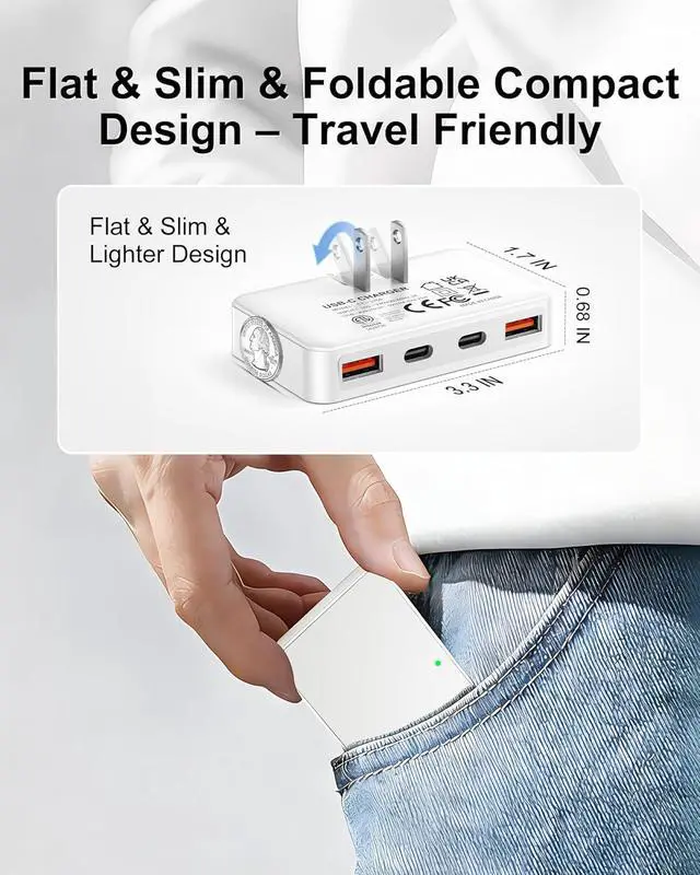 Alt view image 6 of 7 - Flat USB Wall Charger 4 Ports Slim 35W USB-C/A Flodable Plug Fast Charging Block for iPhone 8/9/10/11/12/13/14/15 Multiport Power Charging Adapter for ipad and Galaxy Series S8-10 White