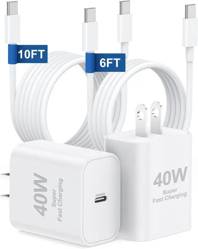 Main image of 40W for iPhone 17 16 Pro Max Charger Fast Charging 2-Pack Super Fast USB C Charger Block for iPhone 16/16 Pro Max/15 Plus Series/iPad Pro PD 3.0 Wall Charger with 6FT&10FT Long C Cable