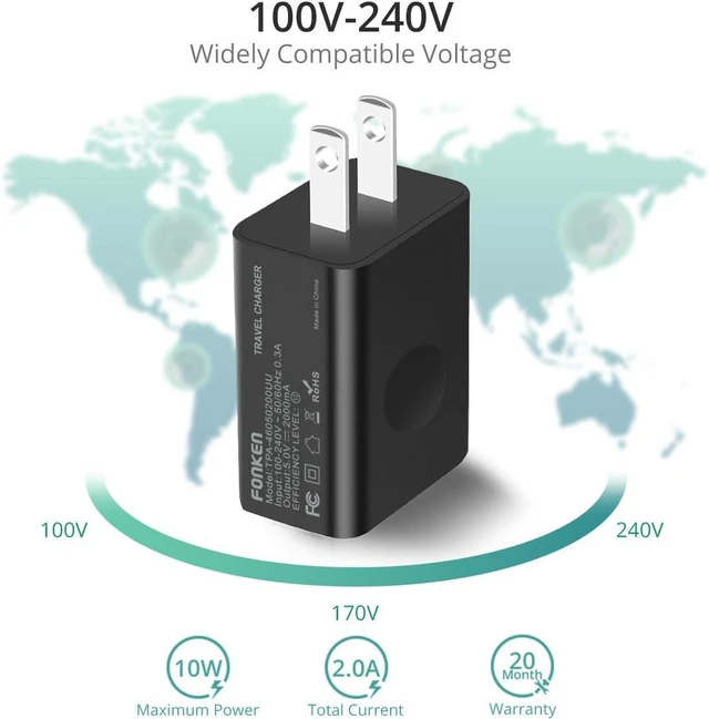 Alt view image 5 of 7 - USB Wall Charger, FONKEN 3Pack 5V 2A Power Adapter Universal Travel Charger | USB Plug Cell Phone Charger Block Cube Compatible with iPhone, iPad, Google Nexus, Samsung, LG, HTC, Moto, Kindle and More