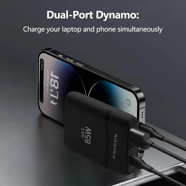 Alt view image 3 of 6 - 65W Flat GaN USB C Charger Dual-Port Fast Wall Charger with PD 3.0 & QC 4.0 Foldable Plug Compact Power Adapter for MacBook Pro/Air iPhone 16 iPad Pro Galaxy S24 Deck & More