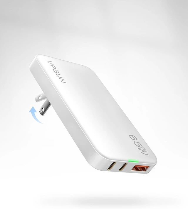 Main image of 65W GaN Flat USB Wall Charger Block - 3 Port Foldable USB Charging Block