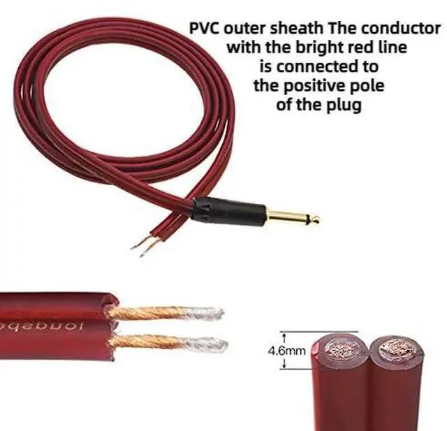 Alt view image 3 of 7 - 1/4" Gold-Plated TS Mono Plug to Bare Wire Speaker Cable -6.35mm Male Mono Adapter Replacement Open End for Guitar, Mic & DJ Gear | Hi-Fi Audio (3ft*2)