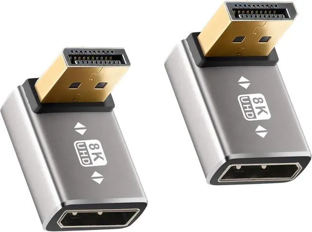 Main image of 8K 90 Degree DisplayPort 1.4 Adapter 2-Pack (Up and Down) Right Angle DP Male to Female Display Port L-Shaped Connector Extender Support 8K@60Hz 4K@144Hz for Wall TV Monitor Laptop and PC