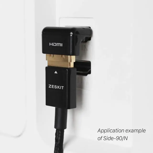 Alt view image 3 of 4 - HDMI Adapter Male to Female Right Angle, Zinc Alloy Full Shielding 24K Gold Plated Connectors (FLAT-90NU/R)
