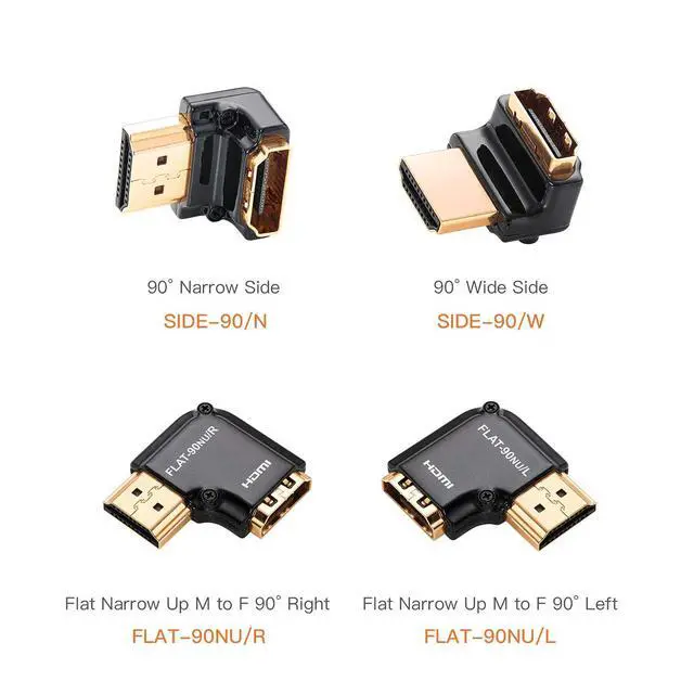 Alt view image 2 of 4 - HDMI Adapter Male to Female Right Angle, Zinc Alloy Full Shielding 24K Gold Plated Connectors (FLAT-90NU/R)