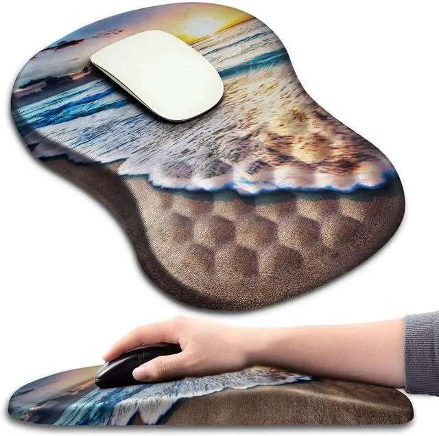 Main image of Ergonomic Mouse Pad Wrist Support with Massage Design Wrist Rest Pain Relief Mousepad with Memory Foam&Non-Slip PU Base Mouse Pads for Wireless Mouse & Desk (12x8 inch Sunrise Beach)