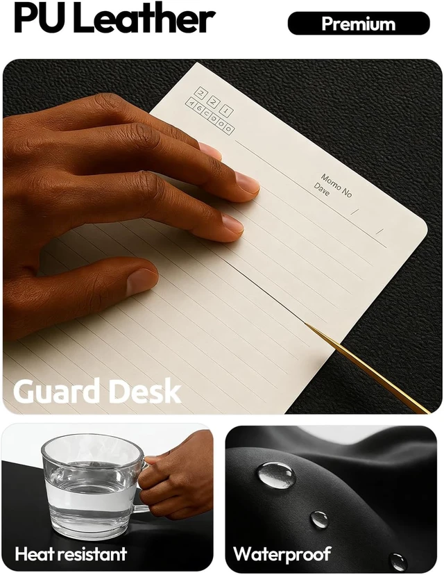 Alt view image 3 of 7 - Leather Office Desk Pad Protector Large Mouse Pad Non-Slip PU Leather Laptop Desk Blotter Waterproof Writing Pad for Office and Home Black 23.6 x 13.8