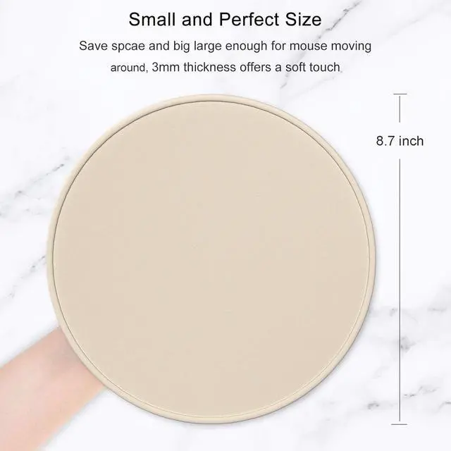 Alt view image 2 of 7 - Hsurbtra Mouse Pad, Premium-Textured Small Round Mousepad 8.7 x 8.7 Inch Beige, Stitched Edge Anti-Slip Waterproof Rubber Pretty Cute Computer Mat for Office Home Gaming Laptop Men Women Kids