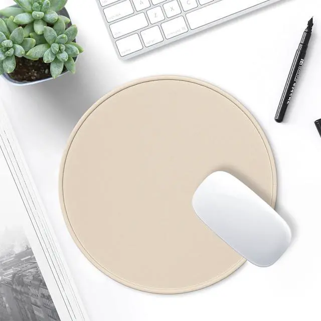 Alt view image 7 of 7 - Hsurbtra Mouse Pad, Premium-Textured Small Round Mousepad 8.7 x 8.7 Inch Beige, Stitched Edge Anti-Slip Waterproof Rubber Pretty Cute Computer Mat for Office Home Gaming Laptop Men Women Kids