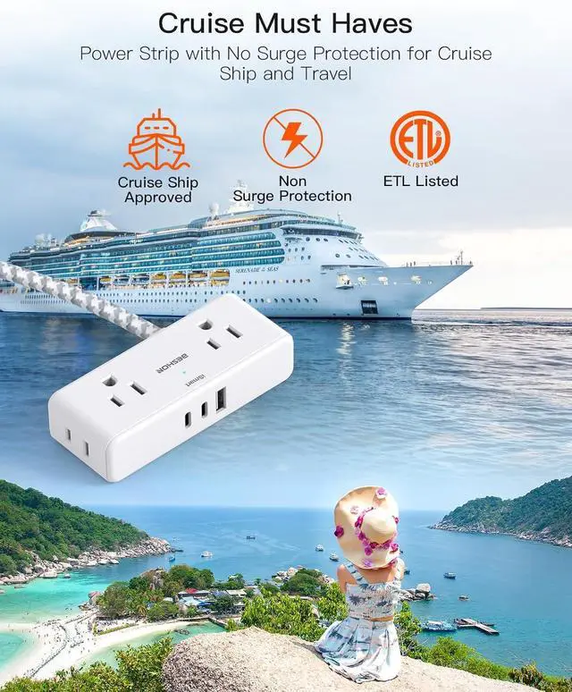 Alt view image 7 of 7 - Flat Extension Cord 6 feet, Flat Plug Power Strip, 4 Widely Outlets with 3 USB Ports (2 USB C), 3 Side Outlet Extender with Extension Cord with Multiple Outlets for Home, Office, Dorm Room Essentials