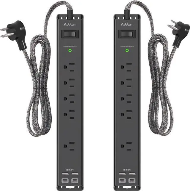 Main image of 2 Pack Power Strip Surge Protector - 6Ft Extension Cord with 5 Widely Outlets 4 USB (2 USB C) Port, 1875W/15A, Wall Mount, Flat Plug, Desk Charging Station for Home Office College Dorm Room Essentials