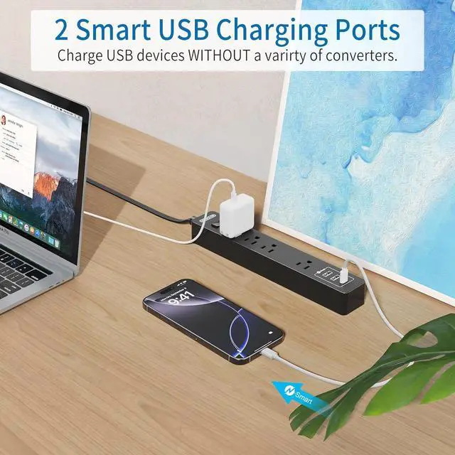 Alt view image 5 of 7 - Flat Extension Cord 15 Ft, NTONPOWER Ultra Thin Flat Extension Cord Under Carpet, Rug, Door, Wall Mount Power Strip Flat Plug with 4 Outlets 3 USB, Overload Protection for Indoor Home Office, Black