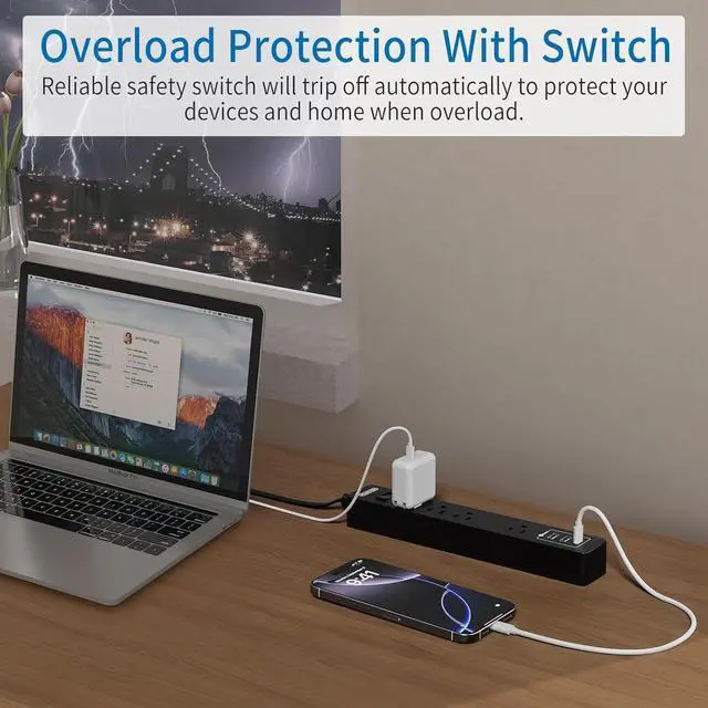 Alt view image 7 of 7 - Flat Extension Cord 15 Ft, NTONPOWER Ultra Thin Flat Extension Cord Under Carpet, Rug, Door, Wall Mount Power Strip Flat Plug with 4 Outlets 3 USB, Overload Protection for Indoor Home Office, Black