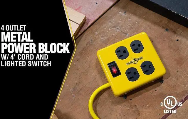 Alt view image 2 of 7 - Yellow Jacket 2177N Metal Power Block with 4 Outlets and Lighted Switch, 4-foot Cord