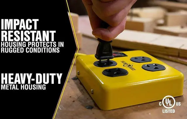 Alt view image 4 of 7 - Yellow Jacket 2177N Metal Power Block with 4 Outlets and Lighted Switch, 4-foot Cord