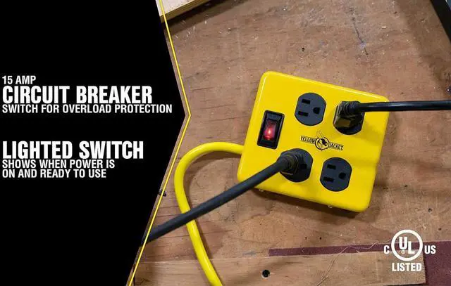 Alt view image 7 of 7 - Yellow Jacket 2177N Metal Power Block with 4 Outlets and Lighted Switch, 4-foot Cord