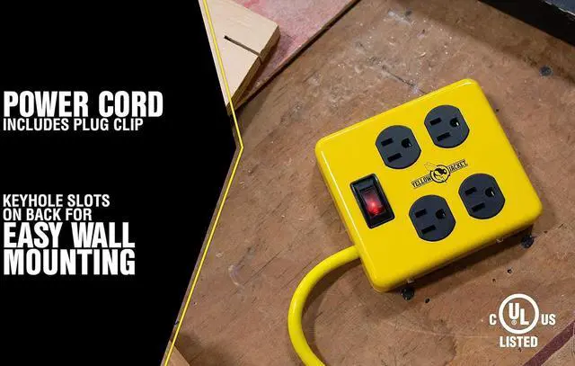 Alt view image 5 of 7 - Yellow Jacket 2177N Metal Power Block with 4 Outlets and Lighted Switch, 4-foot Cord