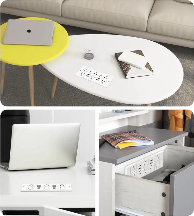 Alt view image 6 of 7 - VILONG 14 in 1 Recessed Power Strip with PD 45W USB-C, Flush Mounted Drawer Outlet, 6 Outlets & 8 USB Ports, 45° Flat Plug, 6FT Extension Cord, Conference Desktop Built in Power Strip(White)