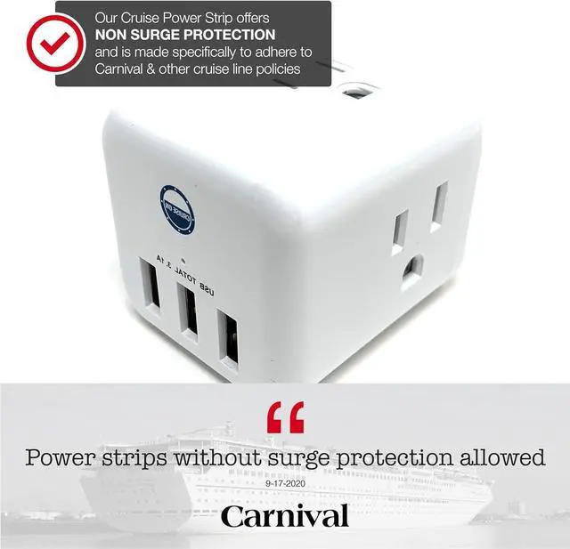 Alt view image 7 of 7 - Cruise Approved Power Strip Non Surge Protector for Cruise Ship Multi Plug, 6 Outlets, 3 USB & 3 AC Outlet for Carnival, Celebrity, Princess, Norwegian & Major Lines in 2025 & 2026