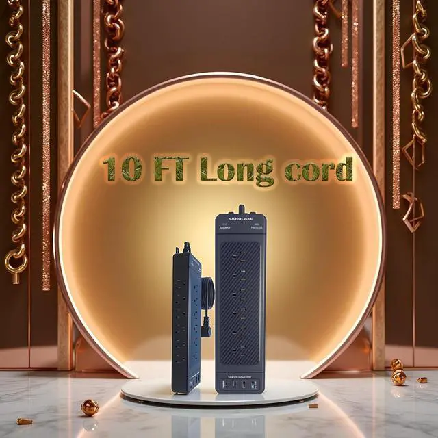 Alt view image 2 of 7 - Surge Protector Power Strip Heavy Duty 10 ft Cord High Joules Protection (4800J)/18AC outlets/USBs (2A+2C PD20W)/1875W/15A,Flat Plug,Commercial,Industrial,Office,Home,College,Black,Insurance Coverage