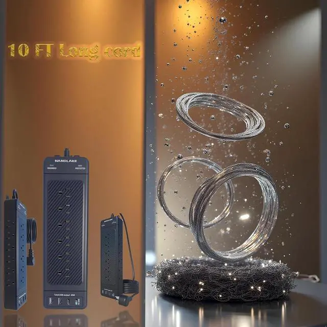 Alt view image 7 of 7 - Surge Protector Power Strip Heavy Duty 10 ft Cord High Joules Protection (4800J)/18AC outlets/USBs (2A+2C PD20W)/1875W/15A,Flat Plug,Commercial,Industrial,Office,Home,College,Black,Insurance Coverage