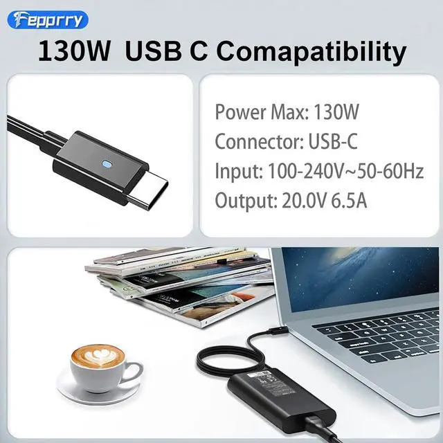 Alt view image 4 of 6 - Replacement 130W USB C Laptop Charger Compatible with Dell XPS 15 2in1 9575 9510 9500 9520 XPS 17 9700 9710 9720, Precision 5530 2in1 5550 5560 5750 3560 3550 3551 DA130PM170 HA130PM170
