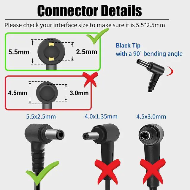 Alt view image 2 of 7 - 65W AC Laptop Charger Adapter Compatible with Asus U56E X555L X551M X53U X550C Q551L Q301L K53E K55A S500C S400C A53E R554L TP500L F555L PA-1700-02 ADP-65DW B ADP-45BW-B Power Supply Cord