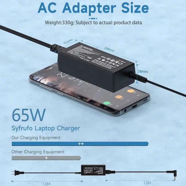 Alt view image 4 of 6 - 65W Laptop Charger Compatible with Acer Chromebook N15Q8 N15Q9 N16P1 11 R11 13 14 15, for Chromebook CB3 CB5 C738T C740 C720 C720P Power Adapter; for Aspire 3 5 S5 S7 P3, Spin 1 3 5 Power Cord