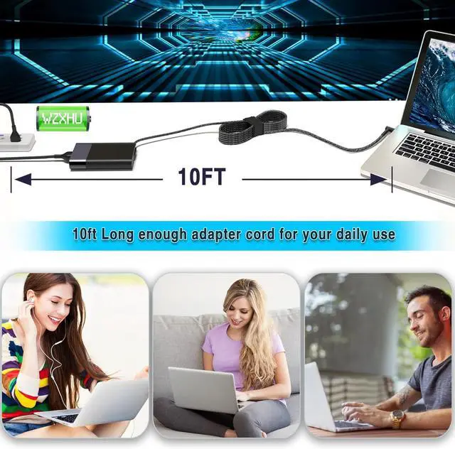 Alt view image 6 of 6 - New Slim 65W Laptop Charger Compatible with HP Probook 450 650 640 G5 G4 G6 G7, EliteBook 840 850 G3 G4 G5 G8 G9, Pavilion Envy Spectre x360, Notebook 15 Blue Tip Power Cord AC Adapter