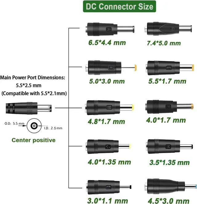 Alt view image 4 of 7 - Gonine 19V Laptop Charger, DC 19V 3.42A Power Supply Cord, 19Vdc 65W 60W 45W AC to DC Power Adapter Compatible for 19Volt Gateway Toshiba Acer Laptop, JBL Speaker, Samsung LG LCD Monitor.