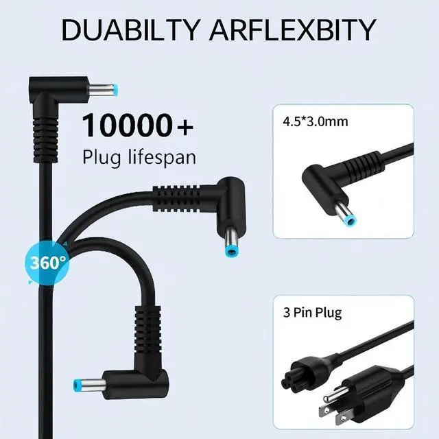 Alt view image 5 of 7 - 45W 19.5V 2.31A Laptop Charger Compatible with HP Pavilion x360 15-f272wm 15-f233wm 15-f211wm 741727-001 740015-001 l25296-001 213349-009 Blue Tip Smart Power AC Adapter