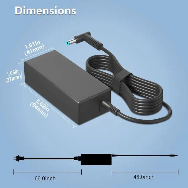 Alt view image 7 of 7 - 45W 19.5V 2.31A Laptop Charger Compatible with HP Pavilion x360 15-f272wm 15-f233wm 15-f211wm 741727-001 740015-001 l25296-001 213349-009 Blue Tip Smart Power AC Adapter