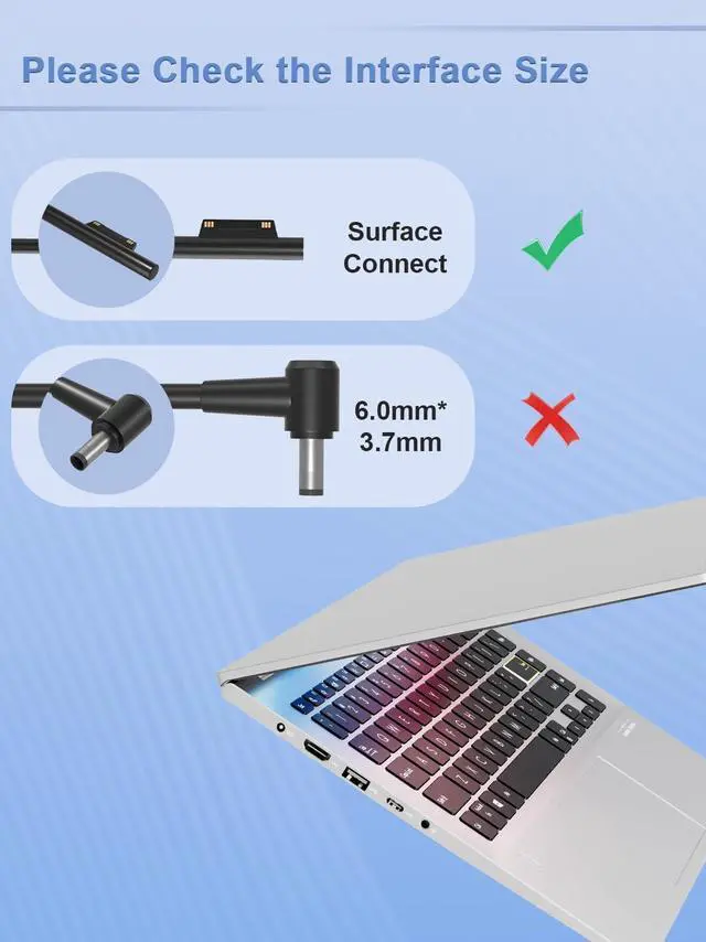 Alt view image 2 of 7 - Surface Charger 65W Fit for Microsoft Surface Pro 3 4 5 6 7 7+ 8 9 10 X Surface Laptop 7 6 5 4 3 2 1, Surface Book 3 2 1 Surface Go 4 3 2 1 Tablet Windows Power Adapter Cord with 5V USB Port