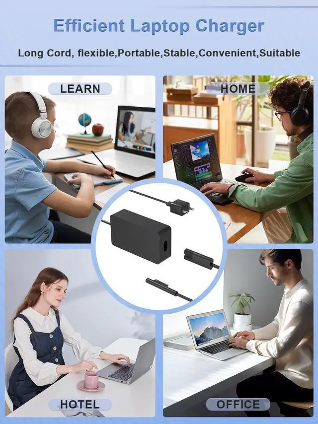 Alt view image 6 of 7 - Surface Charger 65W Fit for Microsoft Surface Pro 3 4 5 6 7 7+ 8 9 10 X Surface Laptop 7 6 5 4 3 2 1, Surface Book 3 2 1 Surface Go 4 3 2 1 Tablet Windows Power Adapter Cord with 5V USB Port