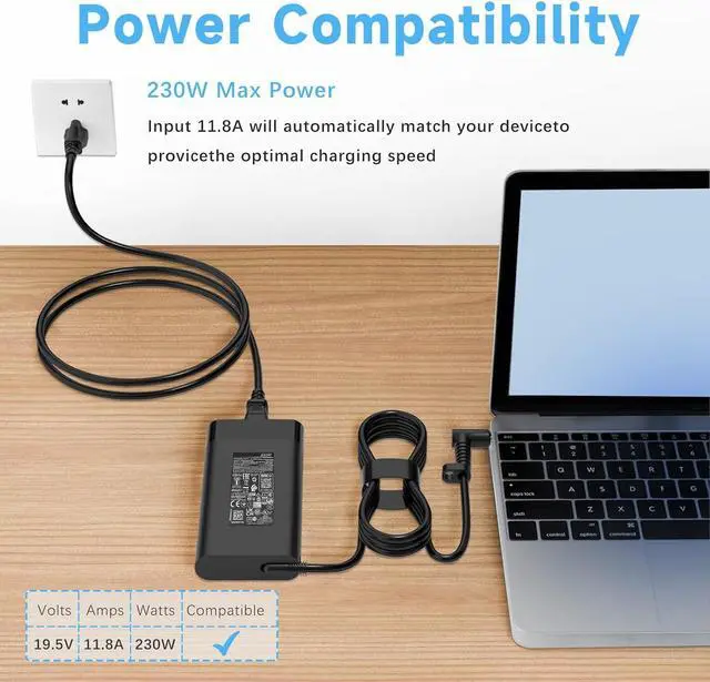 Alt view image 7 of 7 - 230W Charger Compatible with HP Omen 15 16 HP OMEN Transcend,Victus 16 by Gaming Laptop ZBook Fury 16 G8 G9 G10 11.8A AC Adapter