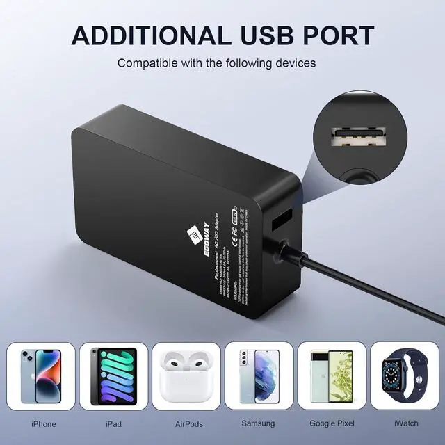 Alt view image 6 of 7 - Surface Pro Charger 65W, Surface Laptop Charger for Microsoft Surface Pro 9/8/7+/7/6/5/4/3 Surface Laptop 5/4/3/2/1/Studio, Surface Book 2/1, Surface Go 3/2/1 Support 44W, 36W,6FT Power Cord